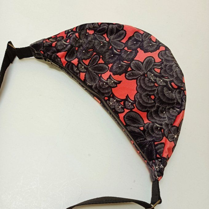 Sac demi-lune - velours Kew Garden  corail/noir