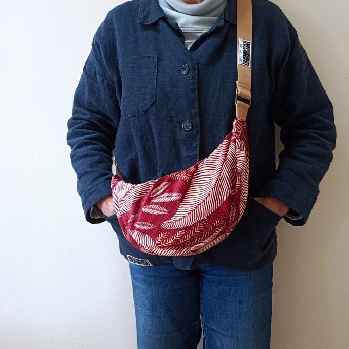 Sac demi-lune - velours Sintra rouge 