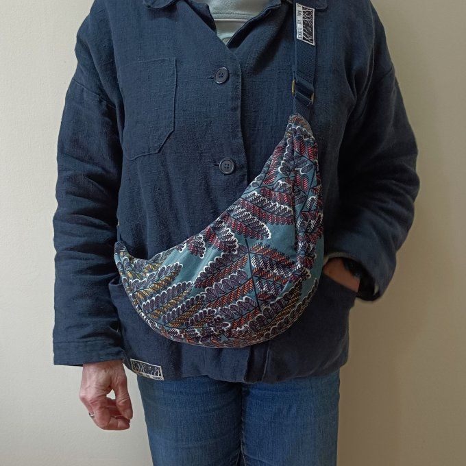 Sac demi-lune - velours Victoire bleu