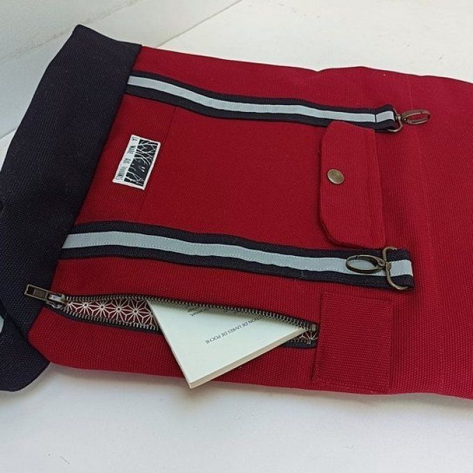 Sac à dos coursier toile coton Thèbes rouge carmin/noir