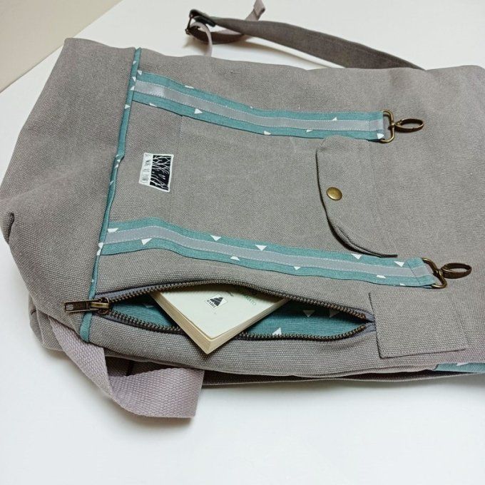 Sac à dos coursier toile Cayman gris taupe - Bleu