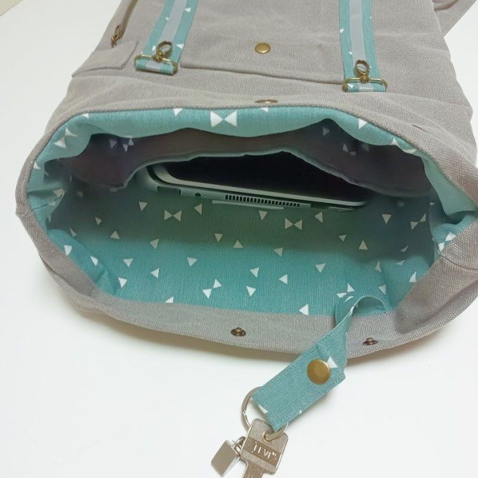 Sac à dos coursier toile Cayman gris taupe - Bleu