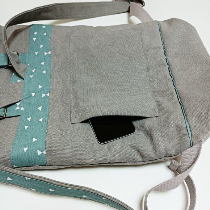 Sac à dos coursier toile Cayman gris taupe - Bleu