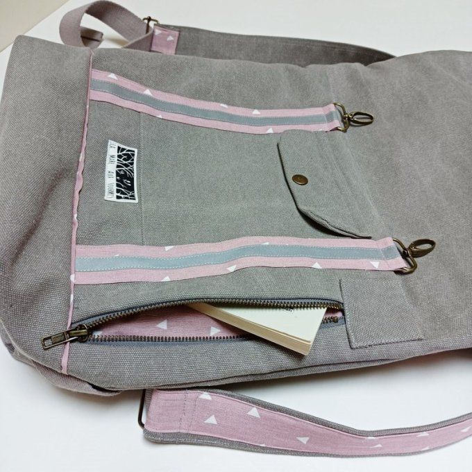 Sac à dos coursier toile gris taupe - Rose  
