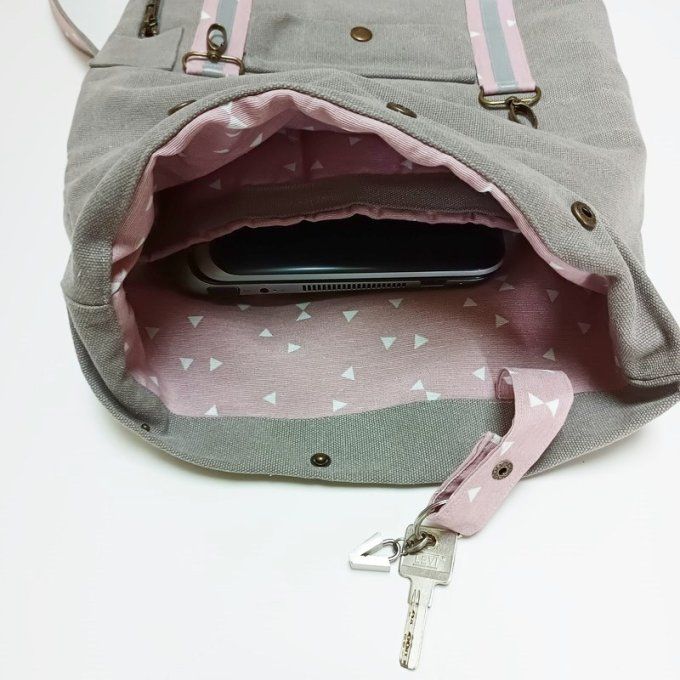 Sac à dos coursier toile gris taupe - Rose  