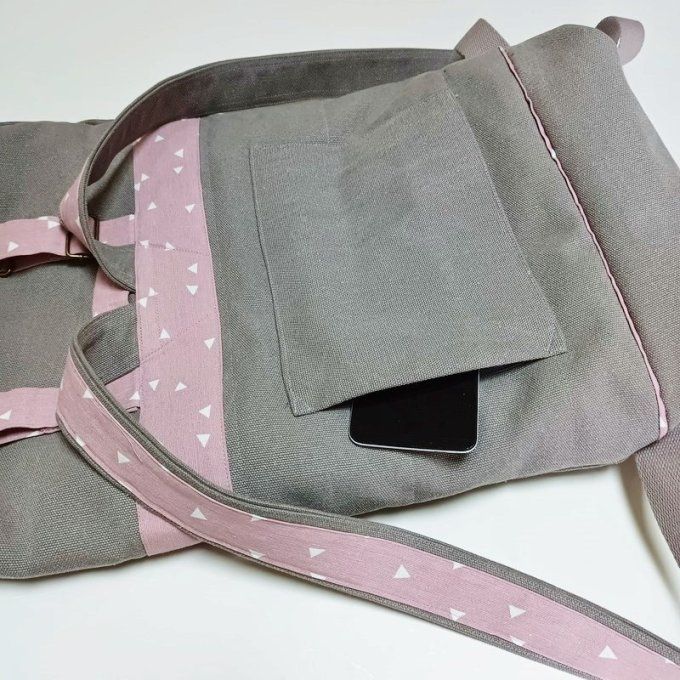 Sac à dos coursier toile gris taupe - Rose  