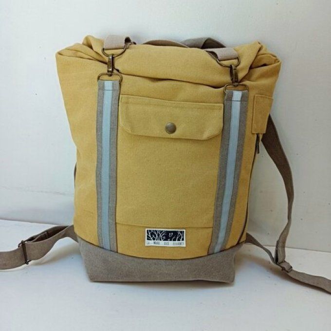 Sac à dos coursier toile Cayman jaune - beige 