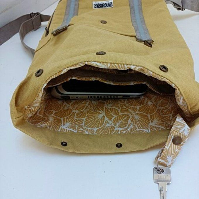 Sac à dos coursier toile Cayman jaune - beige 