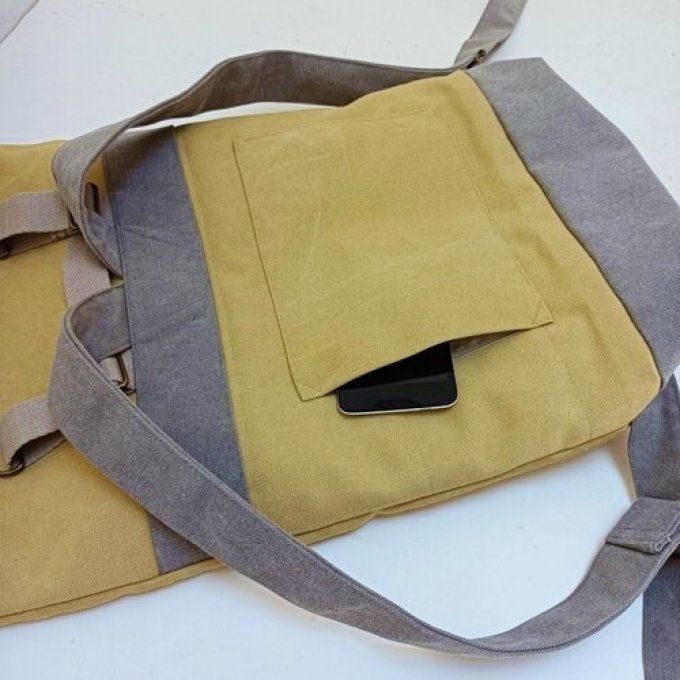 Sac à dos coursier toile Cayman jaune - beige 