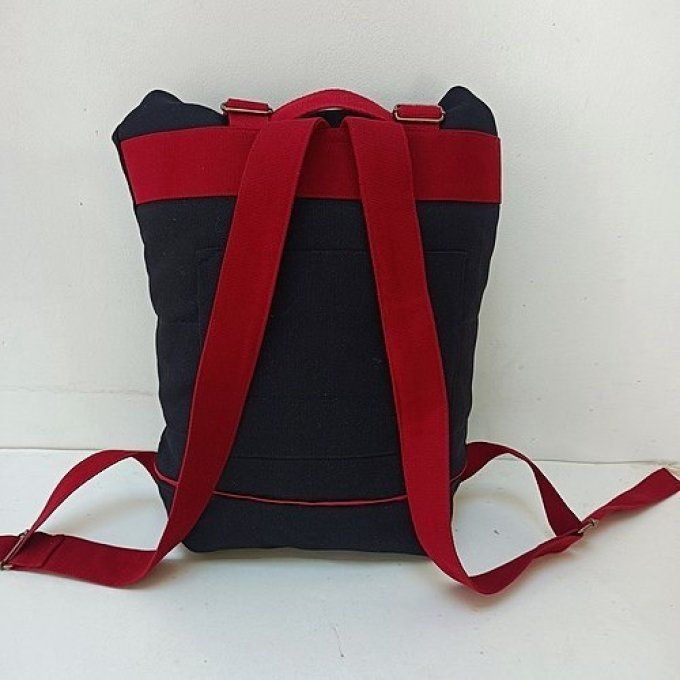 Sac à dos coursier toile coton Thèbes noir - rouge 