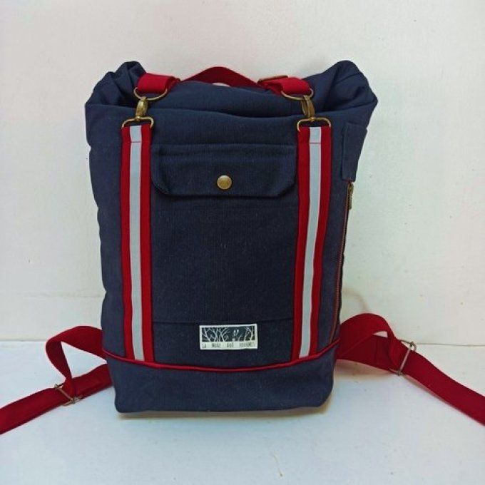 Sac à dos coursier toile coton Thèbes noir - rouge 