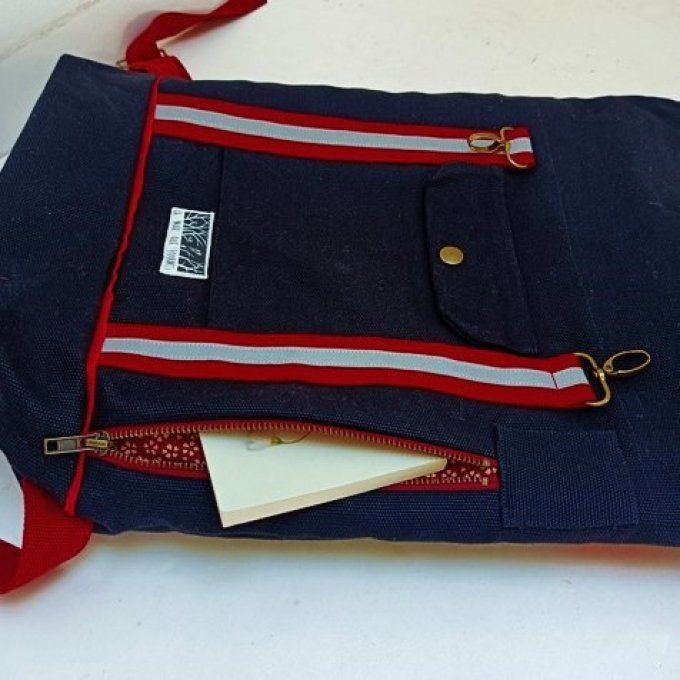 Sac à dos coursier toile coton Thèbes noir - rouge 