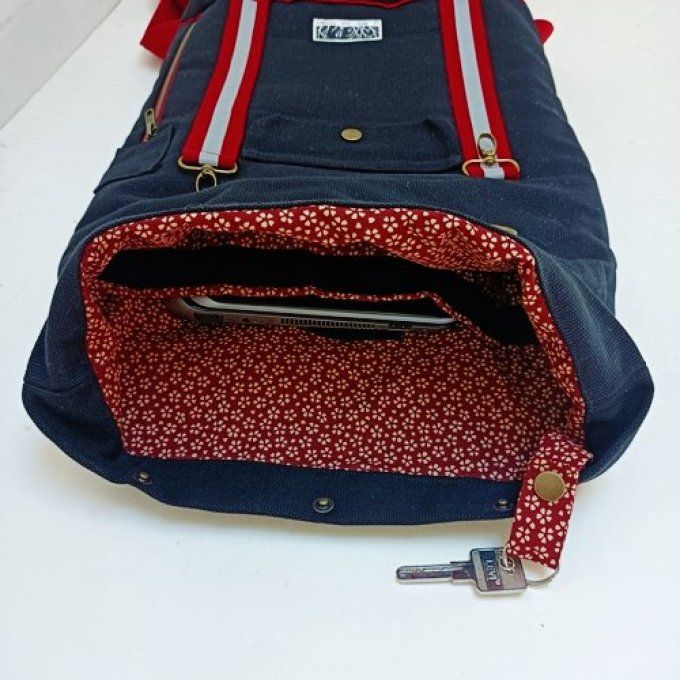 Sac à dos coursier toile coton Thèbes noir - rouge 