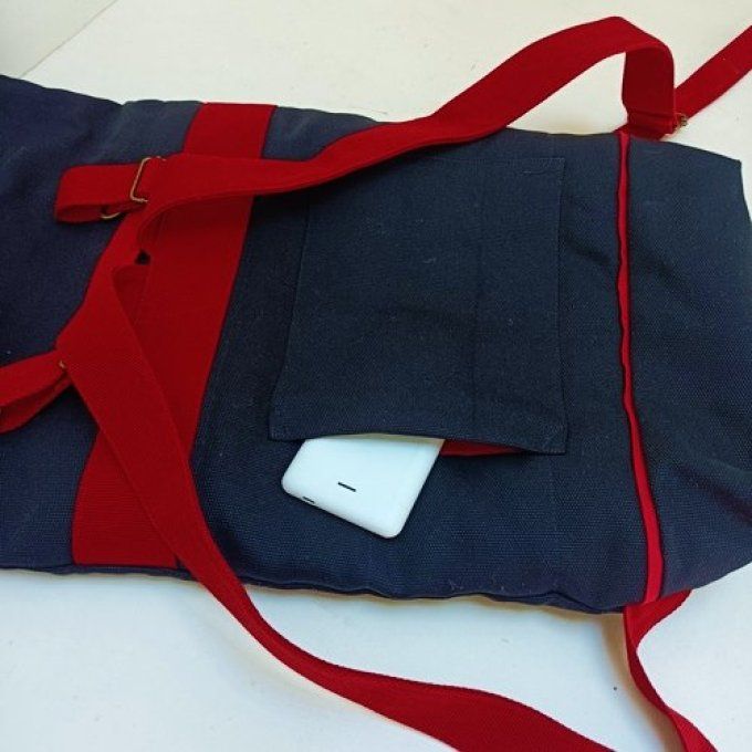 Sac à dos coursier toile coton Thèbes noir - rouge 