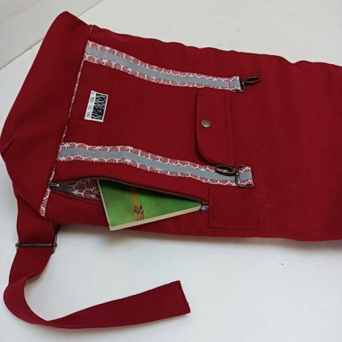 Sac à dos coursier toile coton Thèbes rouge carmin-Coton Kikko