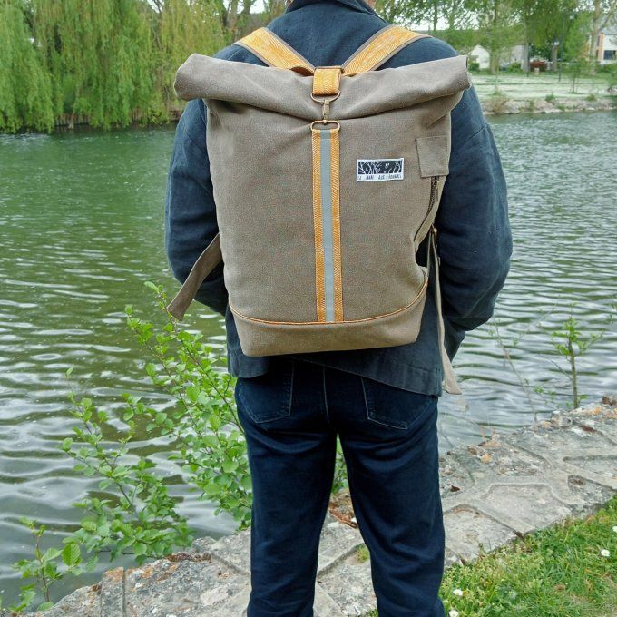 Sac à dos zip top toile Cayman taupe - jaune