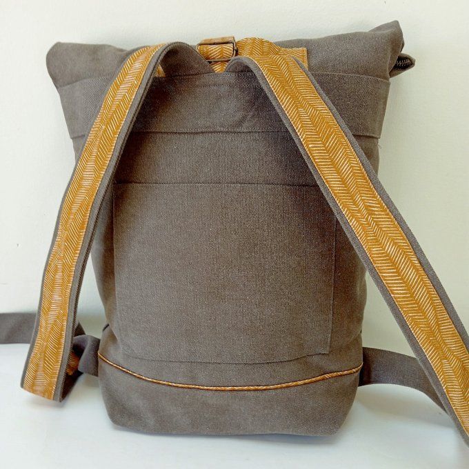 Sac à dos zip top toile Cayman taupe - jaune