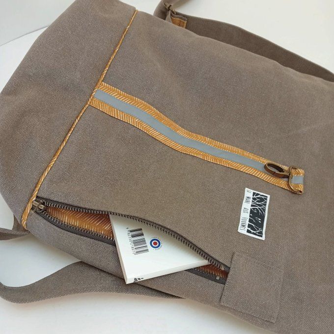 Sac à dos zip top toile Cayman taupe - jaune