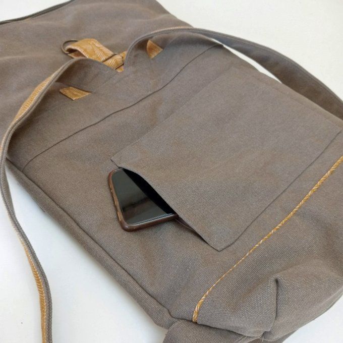 Sac à dos zip top toile Cayman taupe - jaune