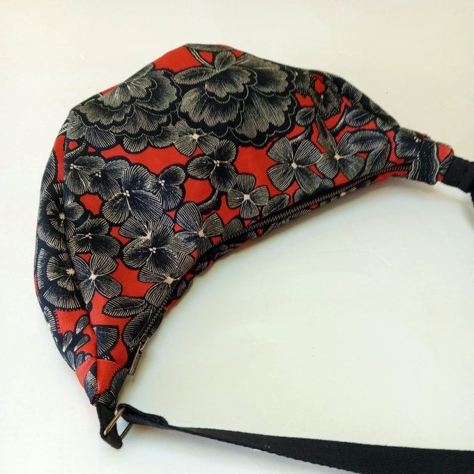 Sac demi-lune - Coton  corail/noir Kew garden 