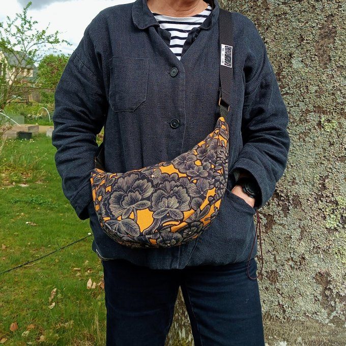 Sac demi-lune - Coton  jaune/noir Kew garden