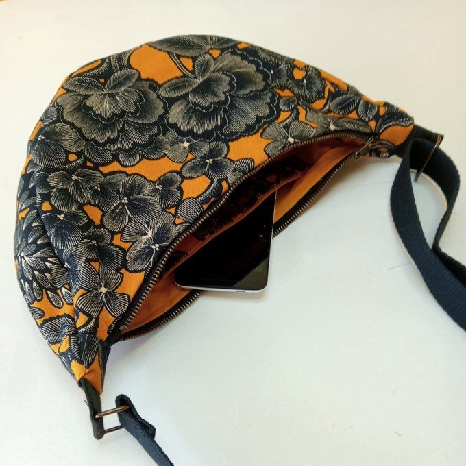 Sac demi-lune - Coton  jaune/noir Kew garden