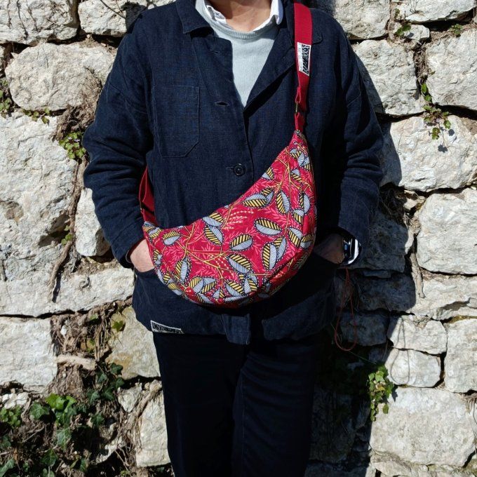Sac demi-lune coton Baobab rouge-noir 