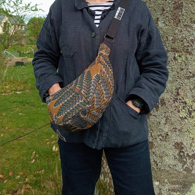 Sac demi-lune - Lin ocre/bleu Victoire