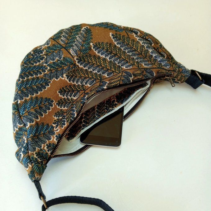 Sac demi-lune - Lin ocre/bleu Victoire