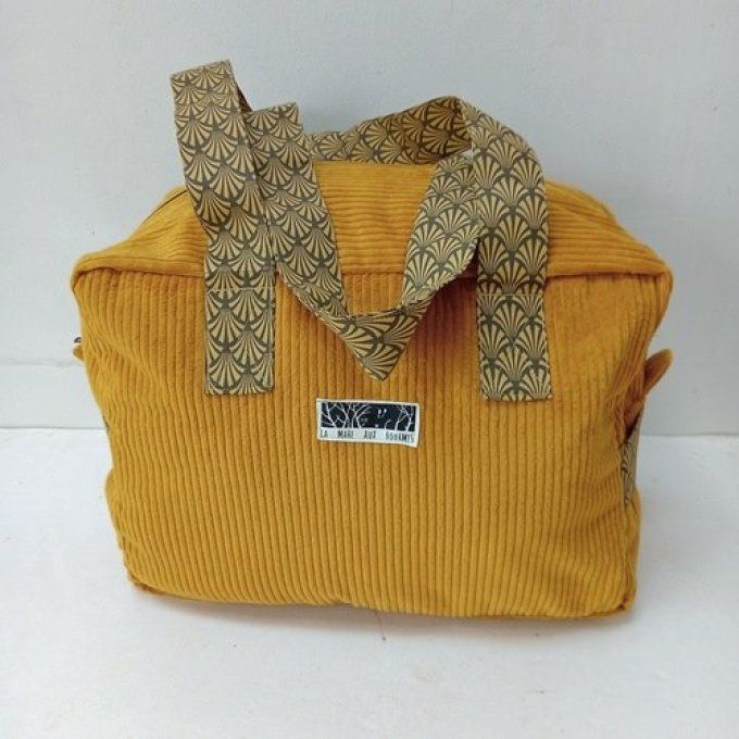 Sac we velours jaune moutarde - Coton imprimé Eventails