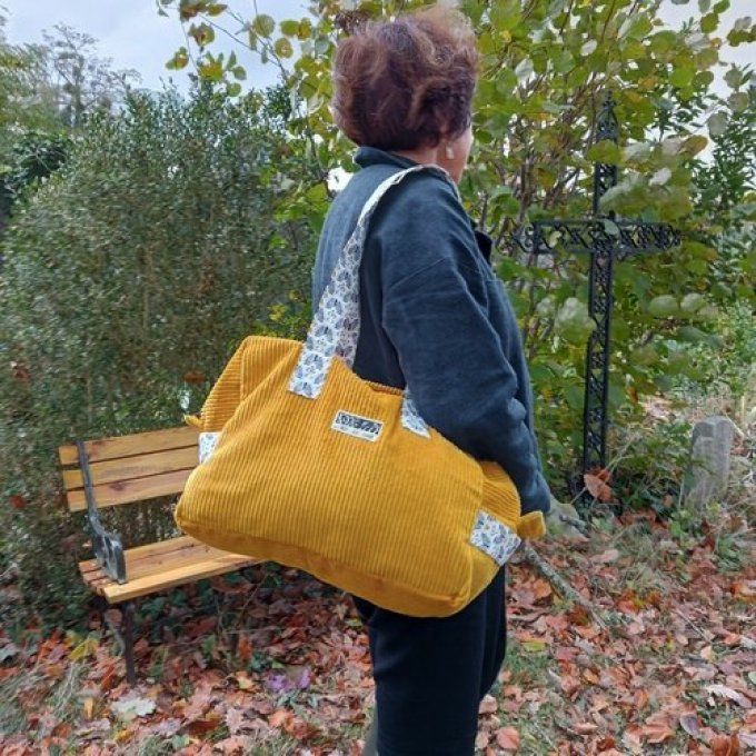 Sac we velours moutarde-Coton noir/jaune