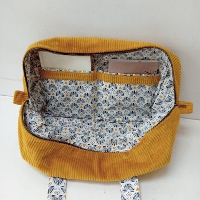 Sac we velours moutarde-Coton noir/jaune