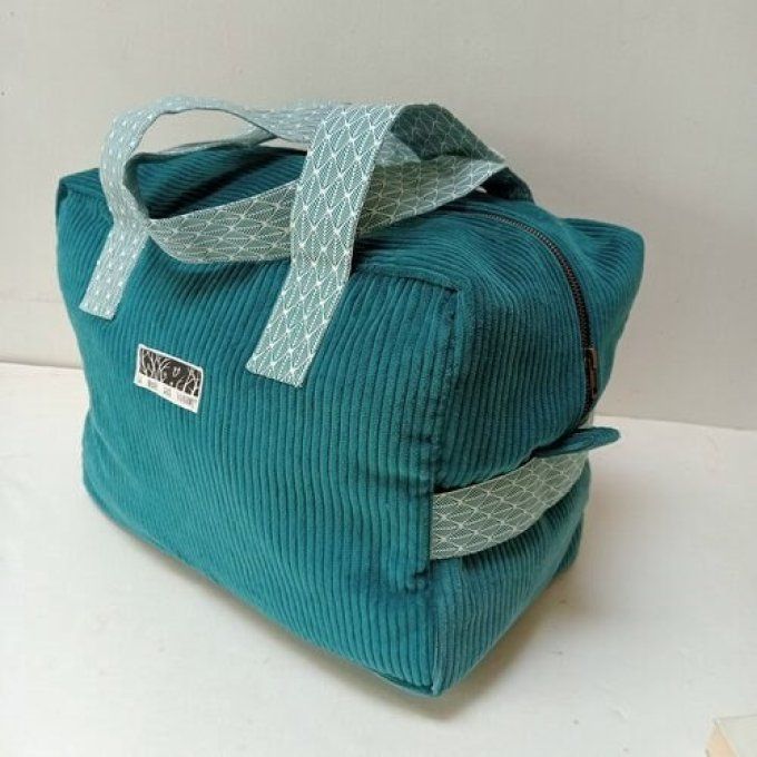 Sac we velours bleu turquoise - Coton imprimé turquoise/écru