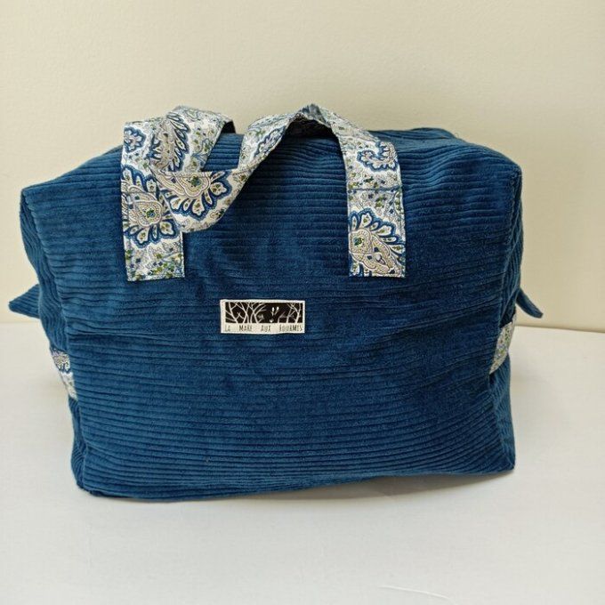 Sac we velours côtelé bleu - Coton imprimé indien