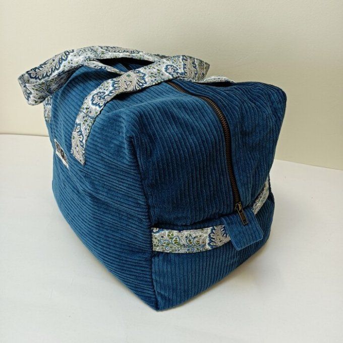 Sac we velours côtelé bleu - Coton imprimé indien