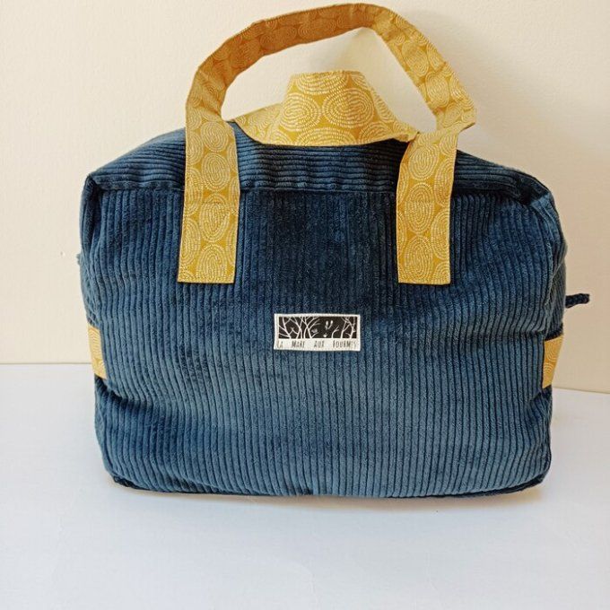 Sac we velours côtelé vert bouteille - Coton imprimé jaune