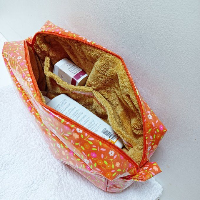 Trousse toilette - Coton enduit orange Petit pan